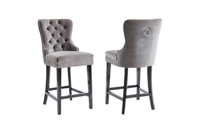 Bar Stool With Velvet Fabric & Dark Legs - Black | Grey - Set of 2 pc (26'' Counter Height)