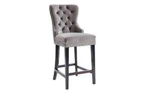 Bar Stool With Velvet Fabric & Dark Legs - Black | Grey - Set of 2 pc (26'' Counter Height)