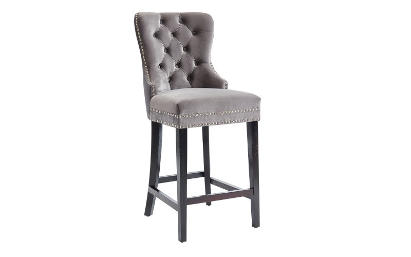 Bar Stool With Velvet Fabric & Dark Legs - Black | Grey - Set of 2 pc (26'' Counter Height)