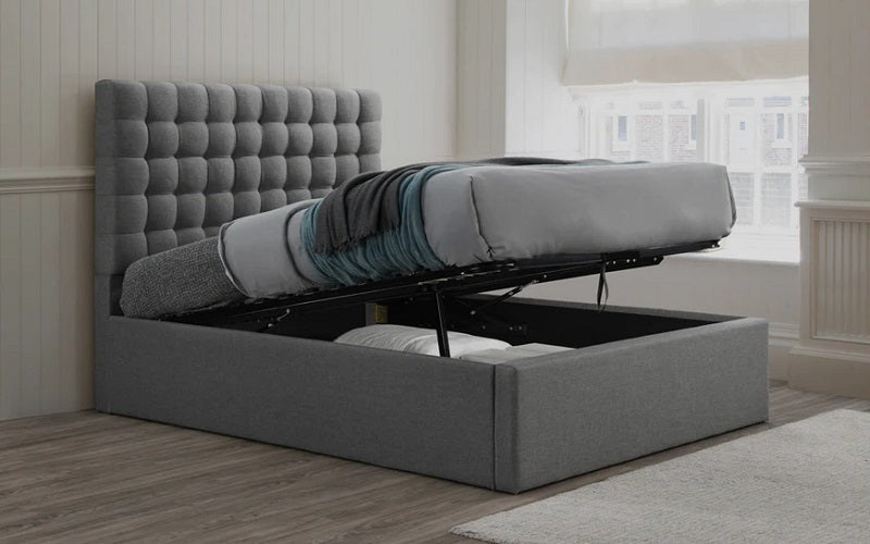 Platform Bed with Storage and Deep Tufted Fabric - Grey