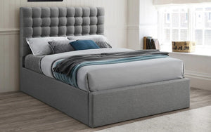 Platform Bed with Storage and Deep Tufted Fabric - Grey