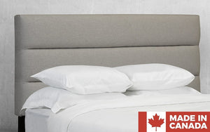 Headboard with Straight lines Tufted Fabric and Solid Platform Base - Beige (Made in Canada)