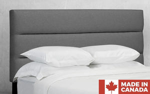 Headboard with Straight lines Tufted Fabric and Solid Platform Base - Grey (Made in Canada)