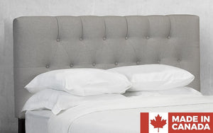 Headboard with Button Tufted Fabric and Solid Platform Base - Beige (Made in Canada)