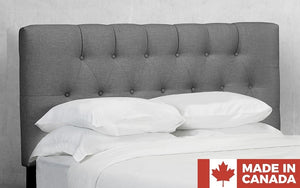 Headboard with Button Tufted Fabric and Solid Platform Base - Grey (Made in Canada)