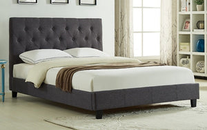 Platform Bed with Button-Tufted Fabric - Grey | Charcoal | Blue