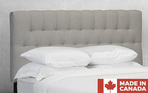 Headboard with Nailhead Tufted Fabric and Solid Platform Base - Beige (Made in Canada)
