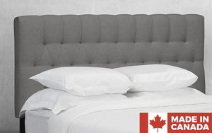 Headboard with Nailhead Tufted Fabric and Solid Platform Base - Grey (Made in Canada)