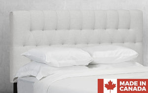 Headboard with Nailhead Tufted Fabric and Solid Platform Base - Off White (Made in Canada)