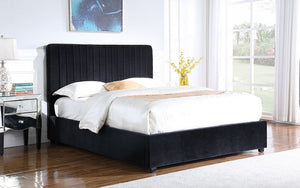 Platform Bed with Storage and Panel Tufted Fabric - Black