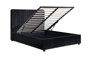 Platform Bed with Storage and Panel Tufted Fabric - Black