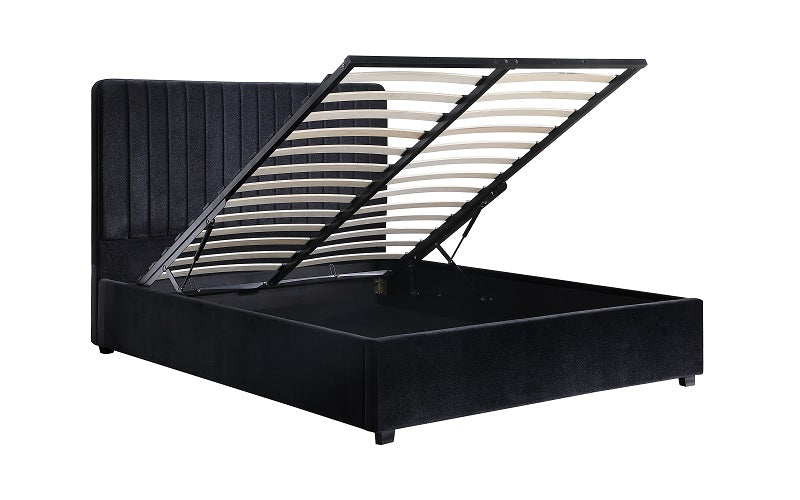 Platform Bed with Storage and Panel Tufted Fabric - Black