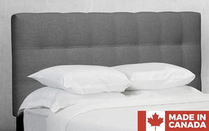Headboard with Square Stitch Fabric and Solid Platform Base - Grey (Made in Canada)