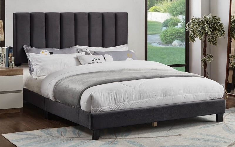Platform Bed with Panel Tufted with Adjustable Height - Grey | Charcoal
