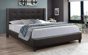 Platform Bed with Button-Tufted Leather - Espresso