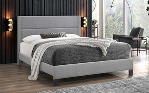 Platform Bed with Tufted Fabric - Light Grey