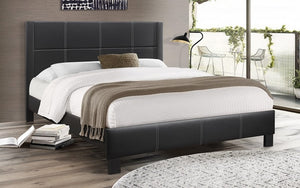 Platform Bed with Tufted Bonded Leather - Black