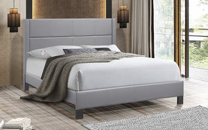 Platform Bed with Tufted Bonded Leather - Grey