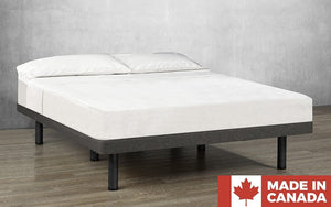Headboard with Straight lines Tufted Fabric and Solid Platform Base - Grey (Made in Canada)