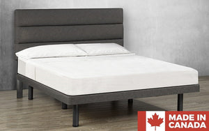 Headboard with Straight lines Tufted Fabric and Solid Platform Base - Grey (Made in Canada)