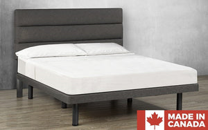 Headboard with Straight lines Tufted Fabric and Solid Platform Base - Off White (Made in Canada)