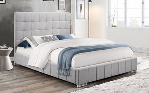 Platform Bed with Linen Style Fabric - Grey