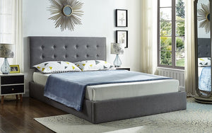 Platform Bed with Storage and Button Tufted Fabric - Grey