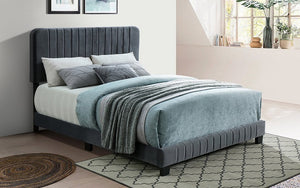 Platform Bed with Velvet Fabric and Dark Legs - Grey