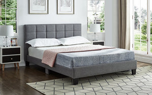 Platform Bed with Fabric and Dark Legs - Grey