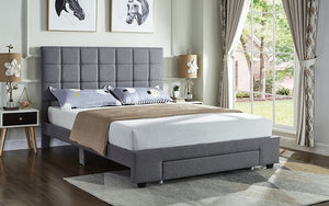 Platform Bed with Fabric and and Storage Drawer - Grey