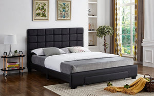Platform Bed with Bonded Leather and Storage Drawer - Black