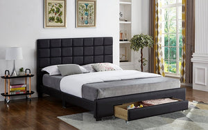 Platform Bed with Bonded Leather and Storage Drawer - Black