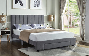 Platform Bed with Fabric and Storage Drawer - Grey