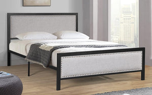 Platform Bed with Fabric & Metal Frame - Black & Grey