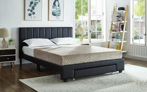 Platform Bed with Bonded Leather and Storage Drawer - Black