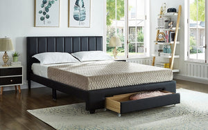 Platform Bed with Bonded Leather and Storage Drawer - Black