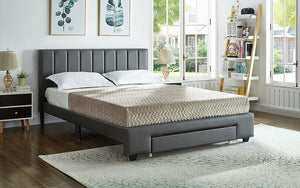 Platform Bed with Bonded Leather and Storage Drawer - Grey