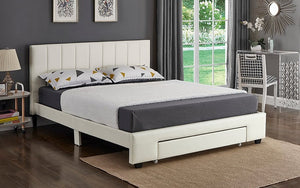 Platform Bed with Bonded Leather and Storage Drawer - White
