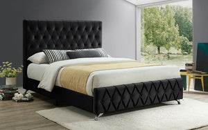 Platform Bed with Velvet Fabric and Chrome Legs - Black