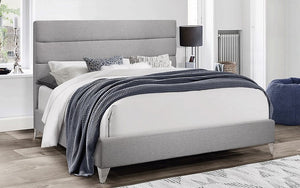 Platform Bed with Linen Fabric and Chrome Legs - Grey