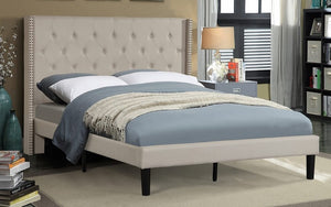 Platform Bed with Button Tufted Linen Fabric - Beige | Grey