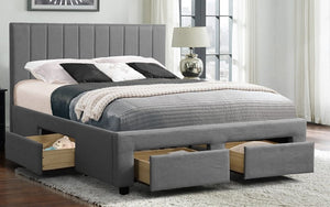Platform Bed with Panel-Tufted Fabric and 4 Drawers - Grey