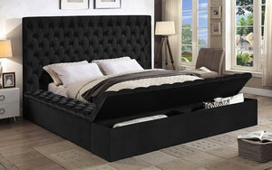 Platform Bed with Velvet Fabric and Storage Benches - Black