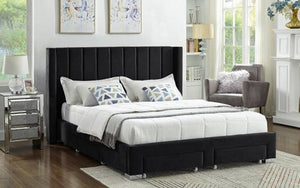 Platform Bed with Button-Tufted Velvet Fabric and 4 Drawers - Black