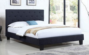 Platform Bed with Button-Tufted Fabric - Grey | Charcoal | Blue