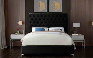 Platform Bed with Velvet Fabric and Gold & Chrome Legs - Black