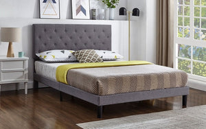 Platform Bed with Button Tufted with Adjustable Height - Grey 