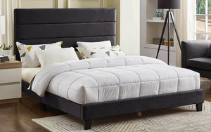 Platform Bed with Horizontal Panel Tufted with Adjustable Height - Charcoal | Grey