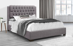 Platform Bed with Linen Style Fabric - Grey