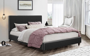 Platform Bed with Linen Style Fabric - Charcoal